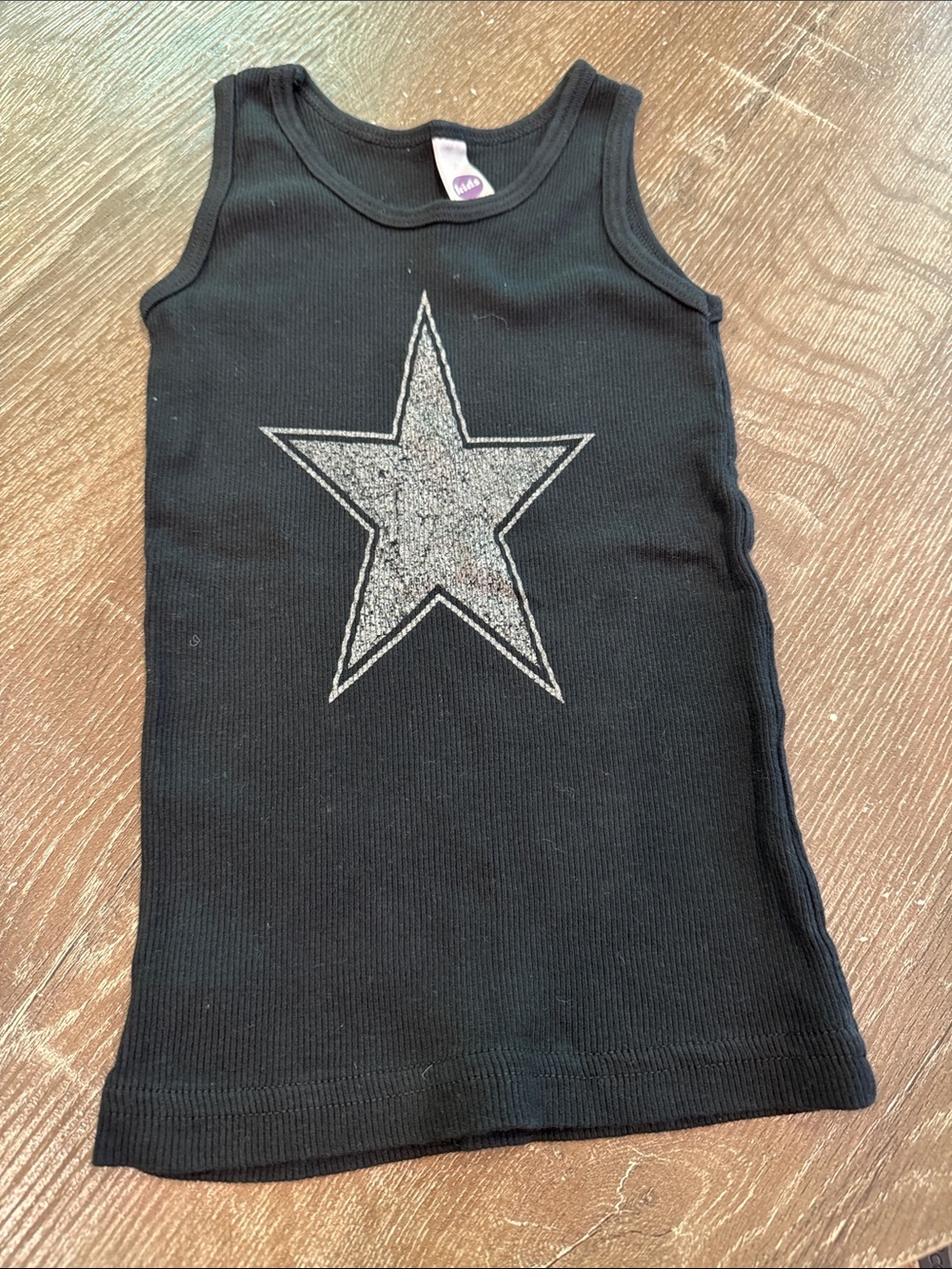 Girls Black Tank Top with Silver Star Graphic